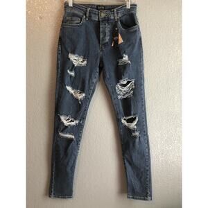 Boohooman Womens Denim‎ 30 Skinny Stretch All Over Ripped Jeans Distressed NEW